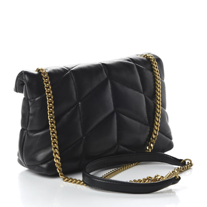 Saint Laurent Lambskin Quilted Toy Loulou Puffer Monogram Chain Satchel Black 3 of 9