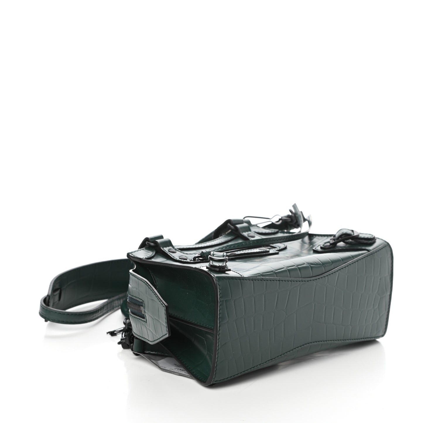 Semi Shiny Calfskin Crocodile Embossed Neo Classic Black Hardware Mini City Forest Green