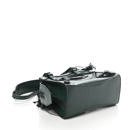 Balenciaga Semi Shiny Calfskin Crocodile Embossed Neo Classic Black Hardware Mini City Forest Green 4 of 9