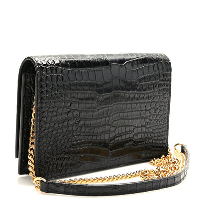 Saint Laurent Calfskin Crocodile Embossed Kate Monogram Tassel Chain Wallet Black 3 of 8