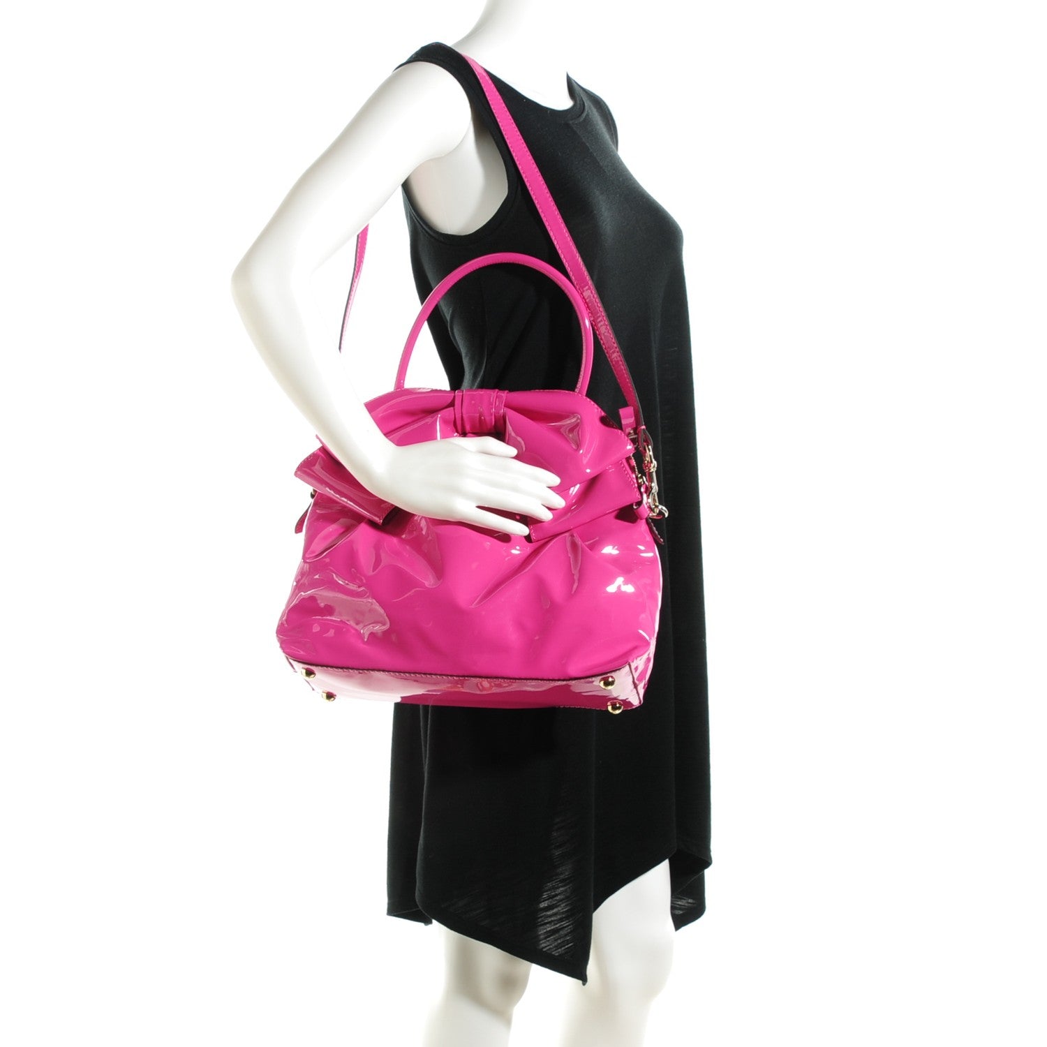 Valentino Garavani Patent Lacca Bow Dome Tote Pop Fuxia 2 of 8