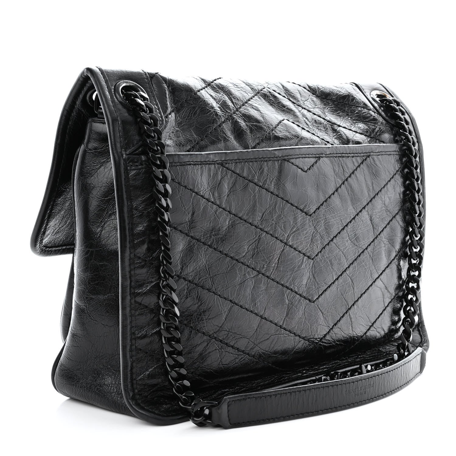 Saint Laurent Crinkled Calfskin Matelasse Monogram Medium Niki Chain Satchel Black 3 of 12
