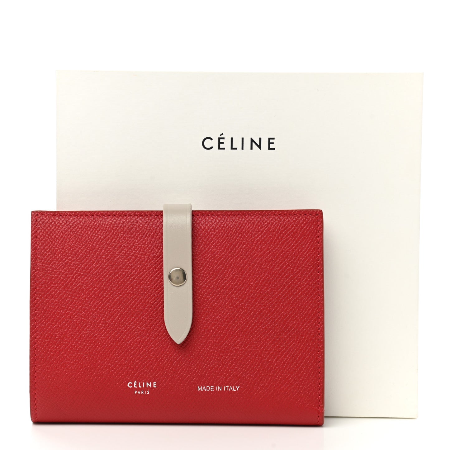 Grained Calfskin Medium Multifunction Strap Wallet Pop Red