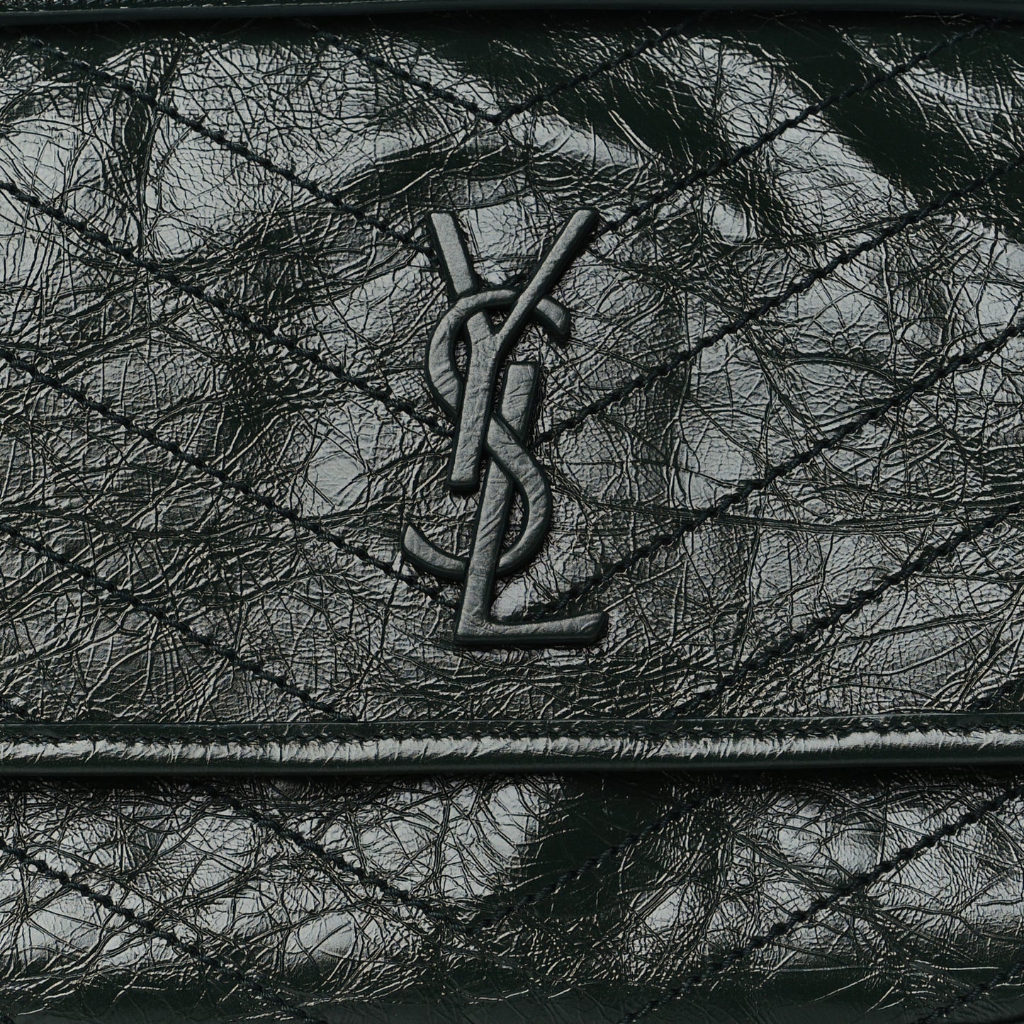 Crinkled Calfskin Matelasse Monogram Medium Niki Chain Satchel Military Olive