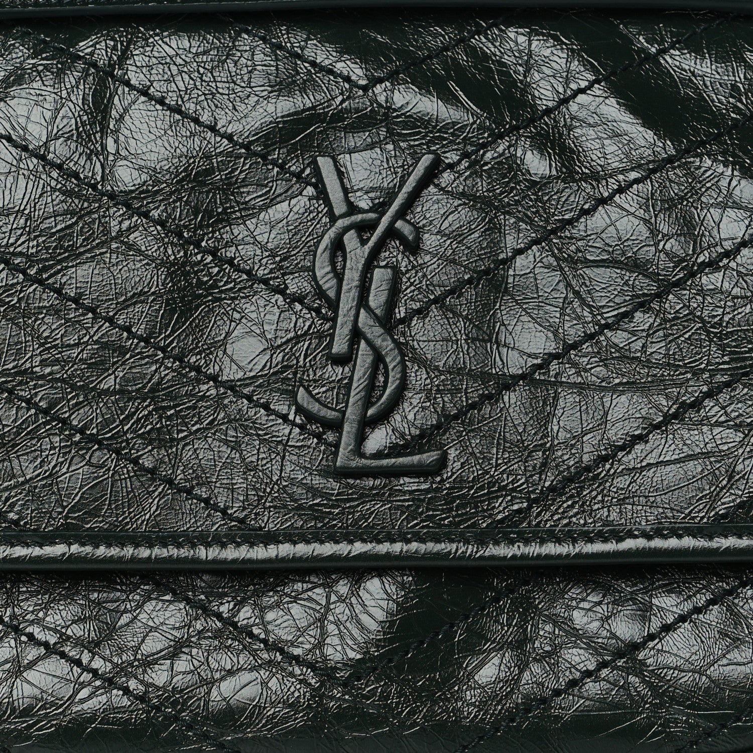 Saint Laurent Crinkled Calfskin Matelasse Monogram Medium Niki Chain Satchel Military Olive 7 of 9