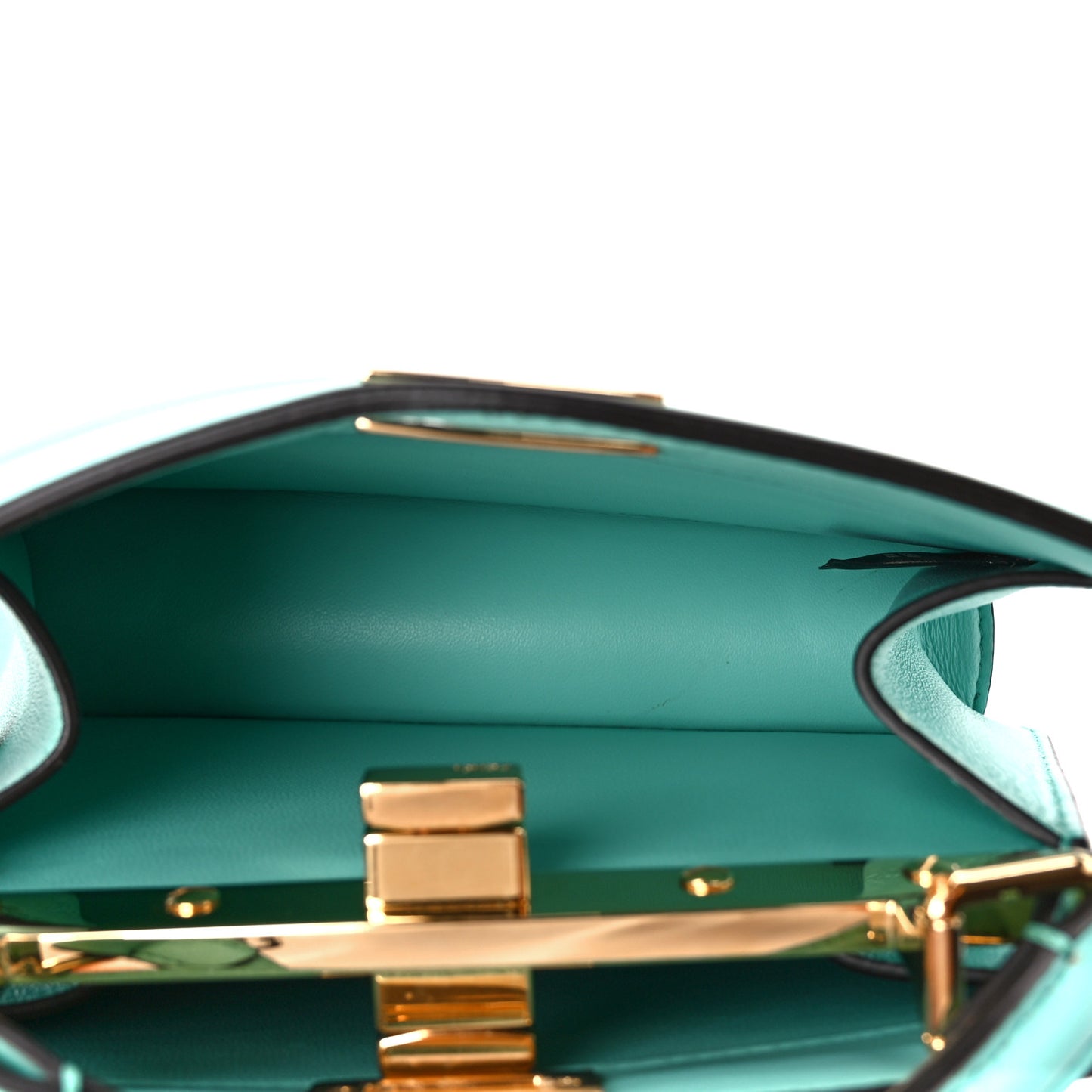 Shiny Nappa Petite Peekaboo I SEE U Satchel Spring Turquoise