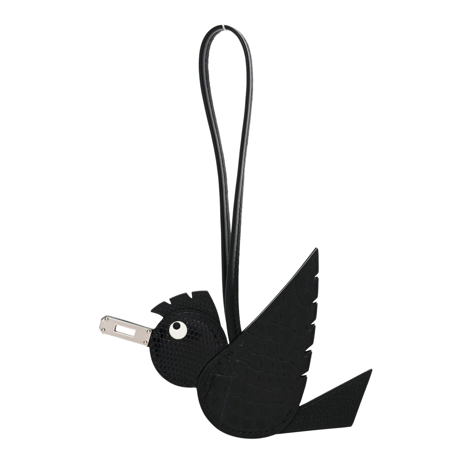 Hermes Epsom Chevre Mysore Swift Alligator Lizard Birdy Bag Charm Black 1 of 5