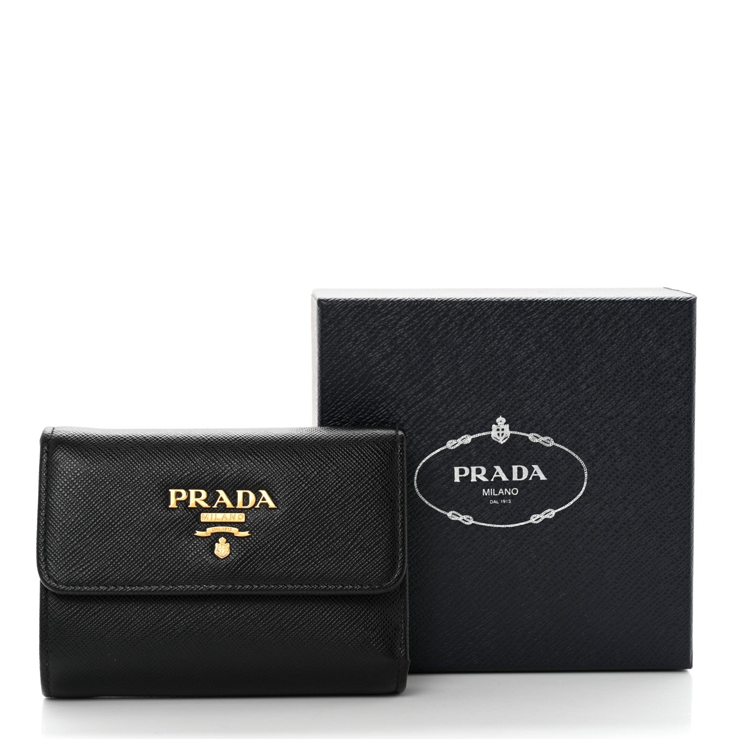 Prada Saffiano Metal Tri-Fold Wallet Black 8 of 8