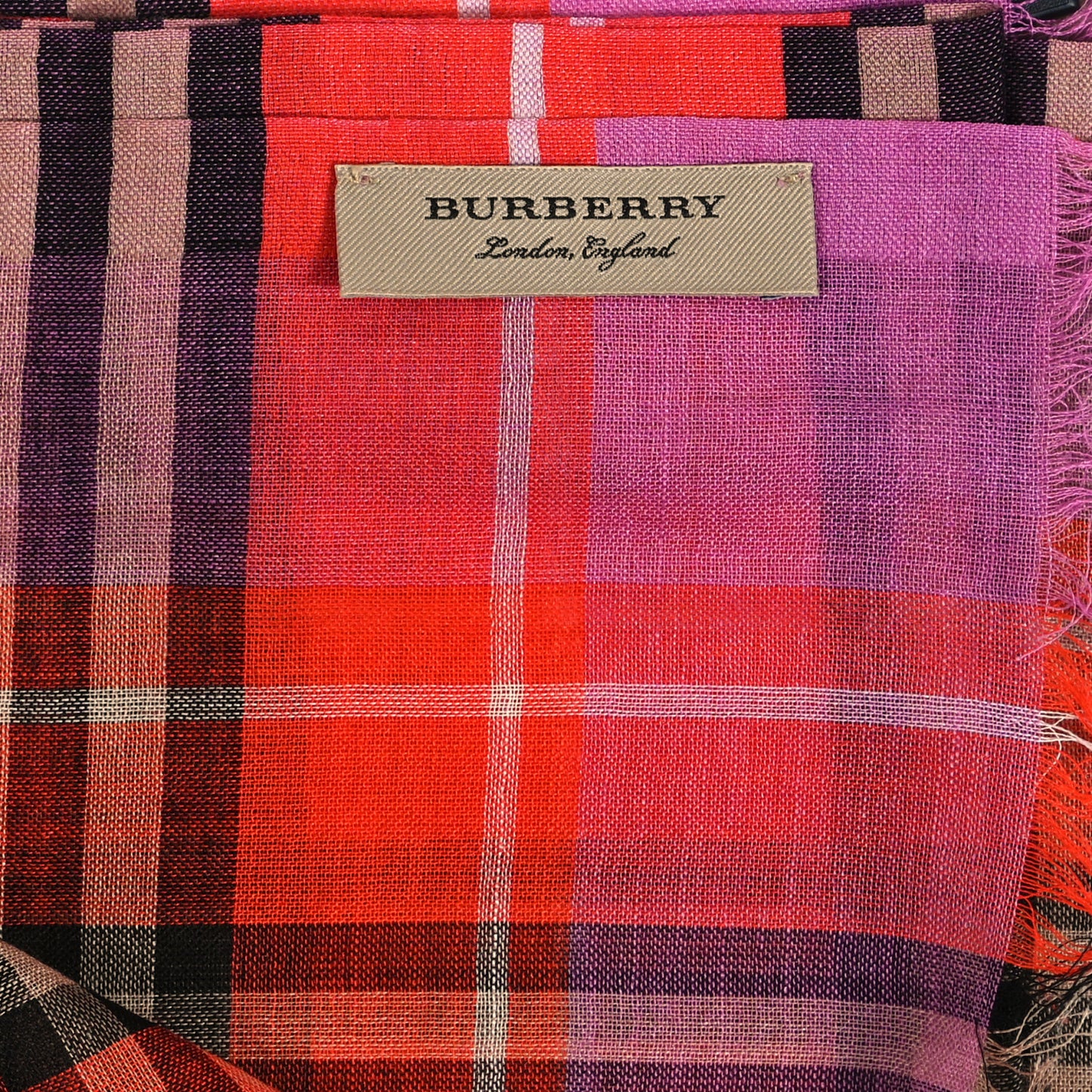 Wool Silk Vintage Check Gauze Scarf Bright Orange Red