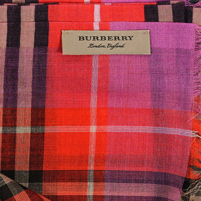 Burberry Wool Silk Vintage Check Gauze Scarf Bright Orange Red 3 of 4