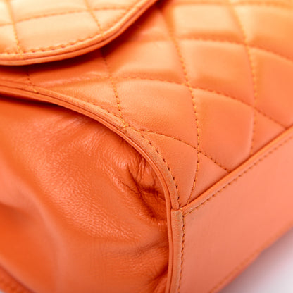 Chanel Lambskin Quilted Jumbo Grocery By Chanel Drawstring Shopping Bag Orange 20 of 24