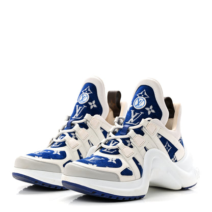 Louis Vuitton Jacquard Velvet Monogram LV Archlight Sneakers 37 White Blue 3 of 10