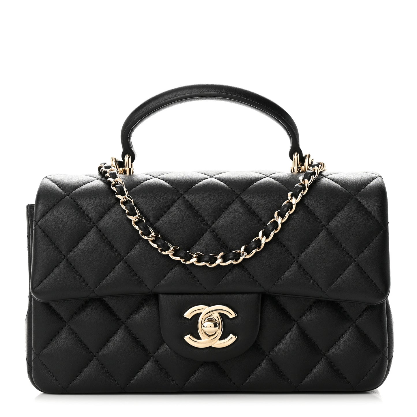 Lambskin Quilted Mini Top Handle Rectangular Flap Black