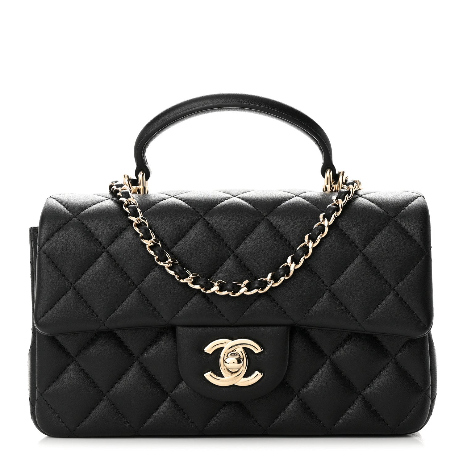 Chanel Lambskin Quilted Mini Top Handle Rectangular Flap Black 1 of 10