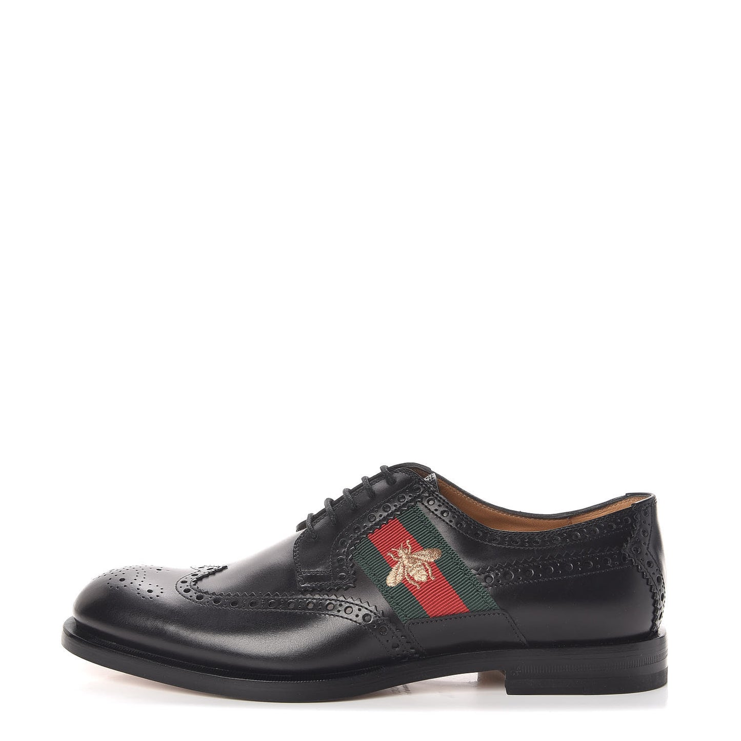 Calfskin Web Bee Embroidered Mens Wingtip Derby Loafers 7.5 Black