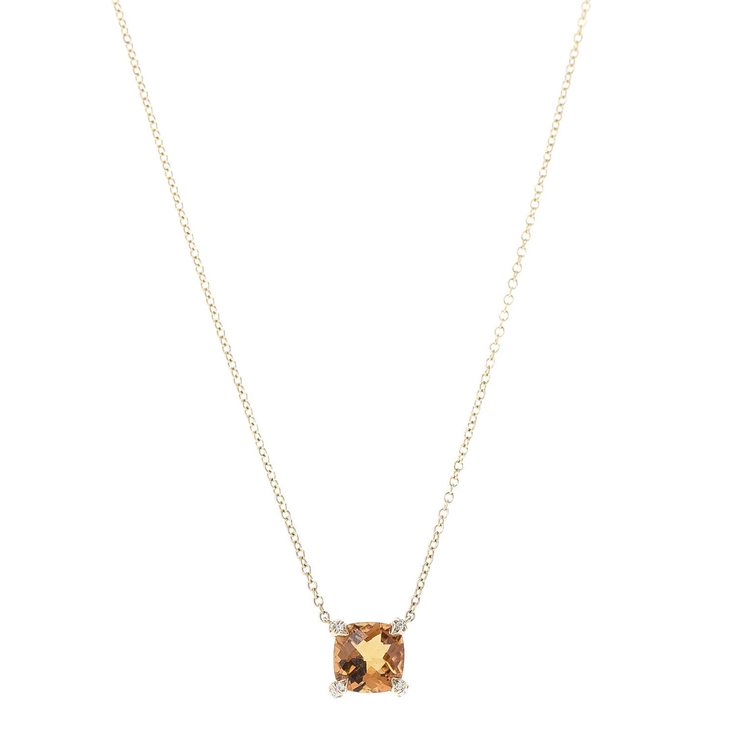 18K Yellow Gold Diamond Citrine 7mm Petite Chatelaine Pendant Necklace