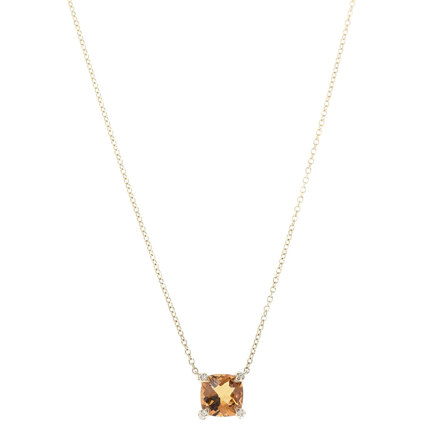 David Yurman 18K Yellow Gold Diamond Citrine 7mm Petite Chatelaine Pendant Necklace 1 of 5