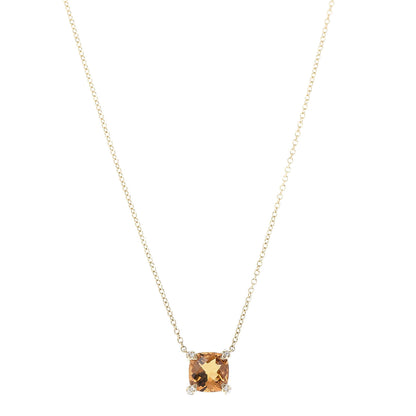 David Yurman 18K Yellow Gold Diamond Citrine 7mm Petite Chatelaine Pendant Necklace 1 of 5