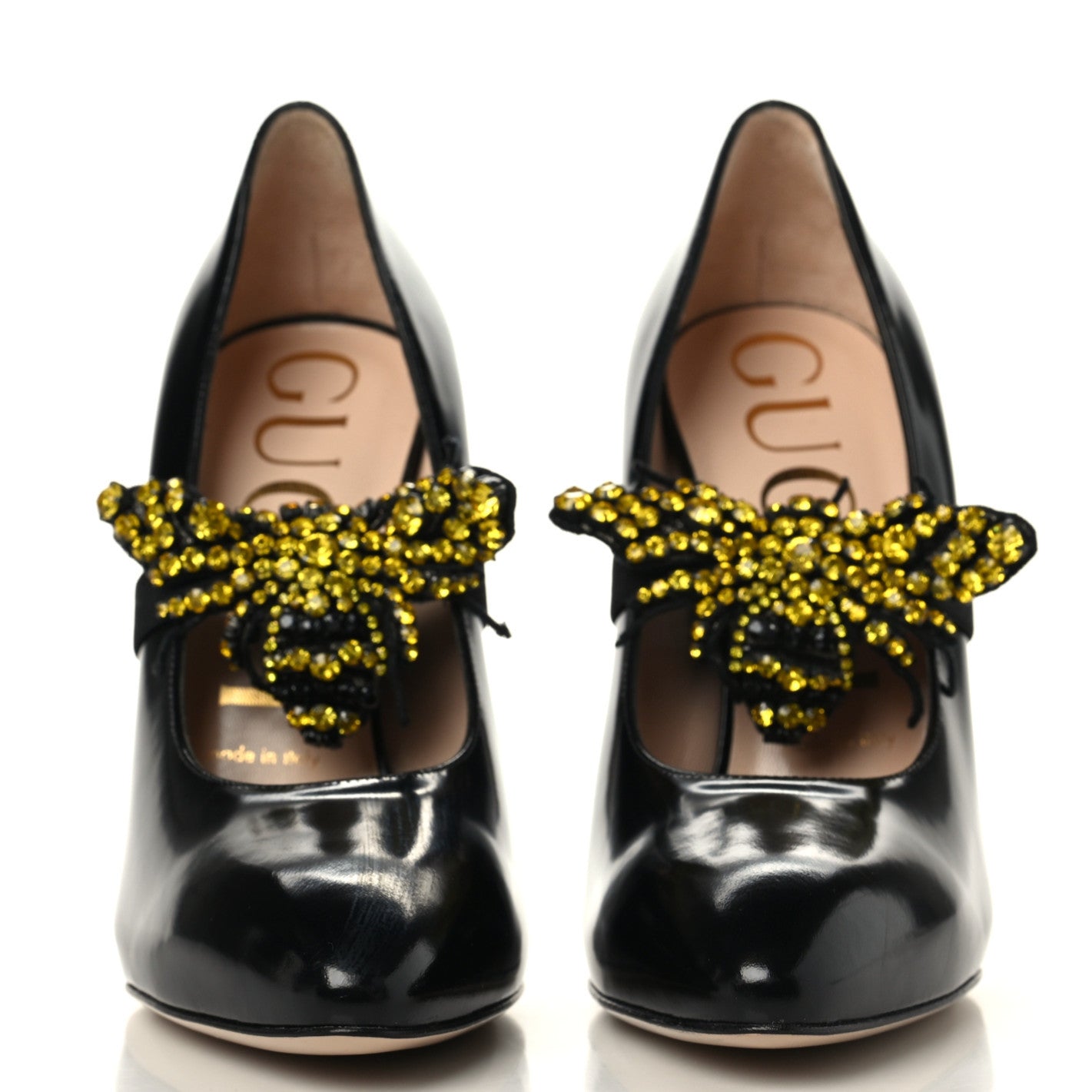 Polished Calfskin Removable Bee Elaisa Platform High Heel Pumps 37.5 Black