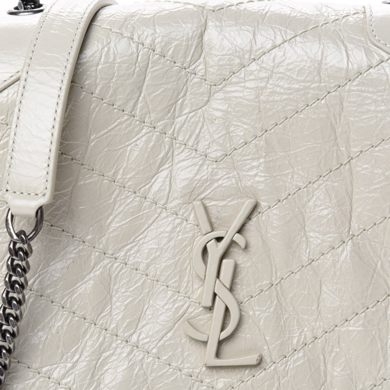 Saint Laurent Crinkled Calfskin Matelasse Monogram Niki Chain Wallet Crema Soft 10 of 11