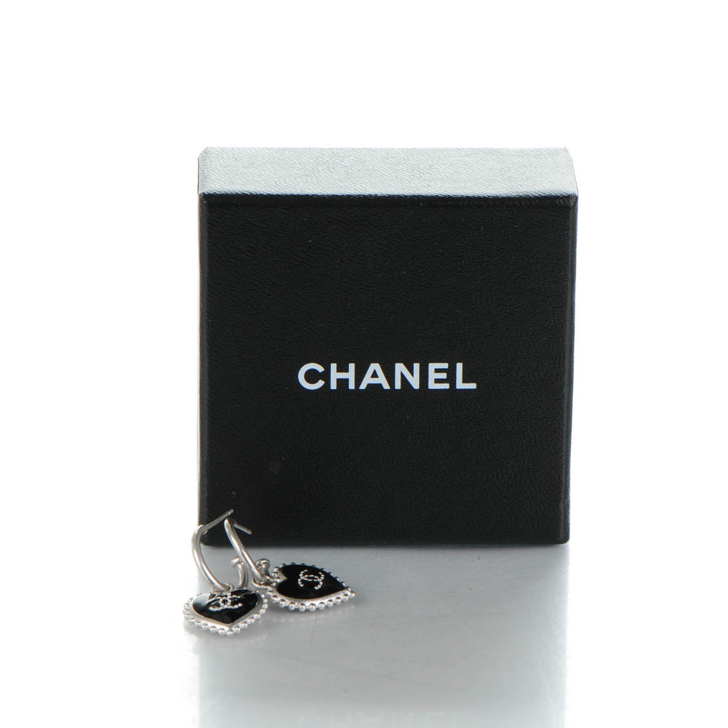Chanel Enamel Heart CC Drop Earrings Black Silver 5 of 5