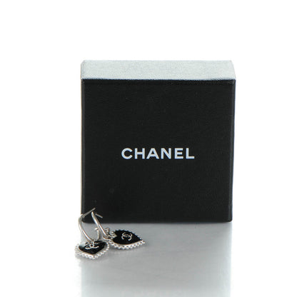 Chanel Enamel Heart CC Drop Earrings Black Silver 5 of 5