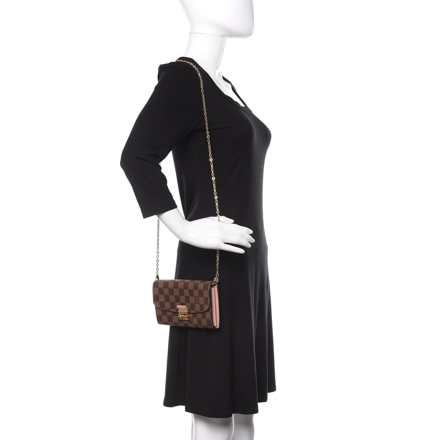 Damier Ebene Croisette Chain Wallet Rose Ballerine