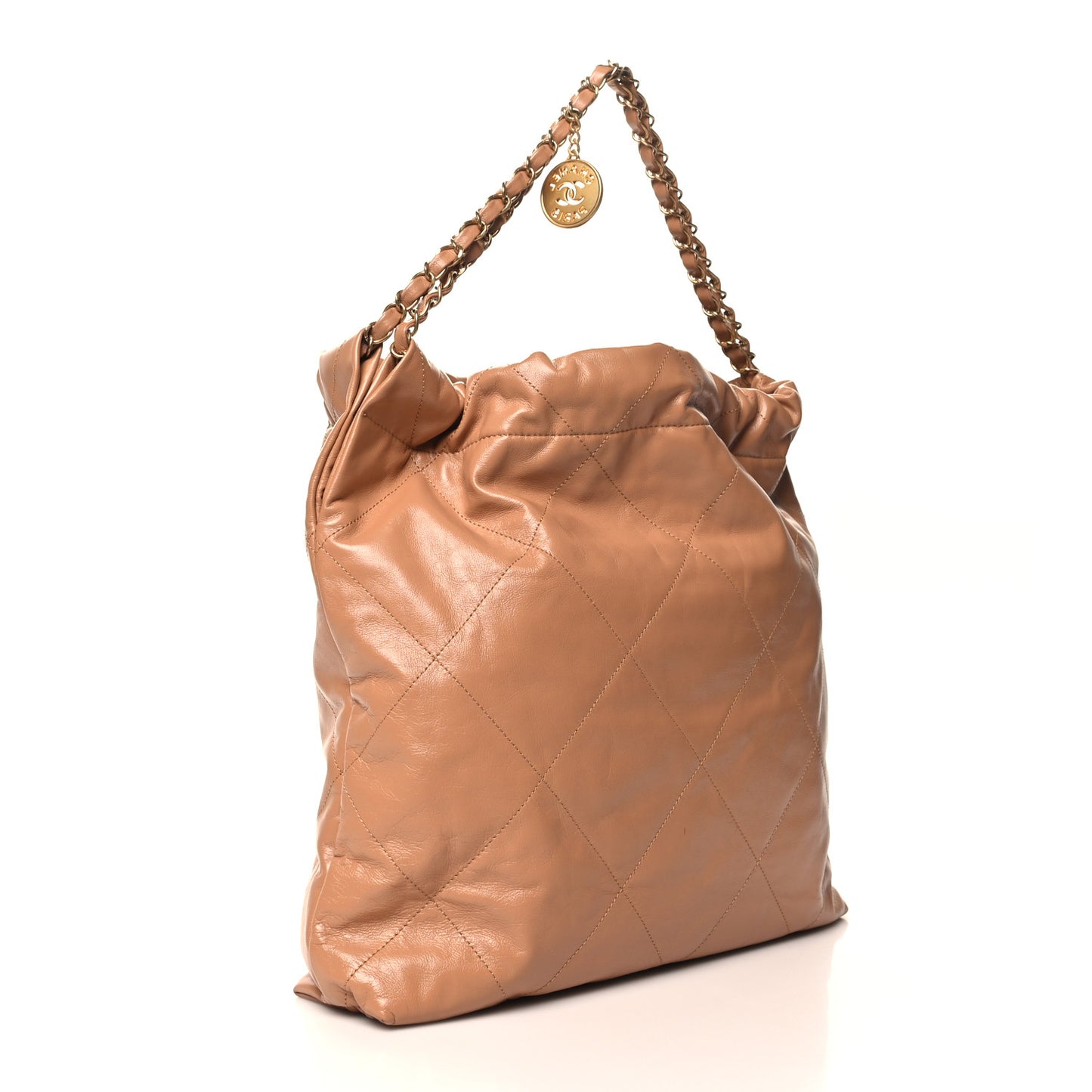 Shiny Calfskin Quilted Chanel 22 Beige