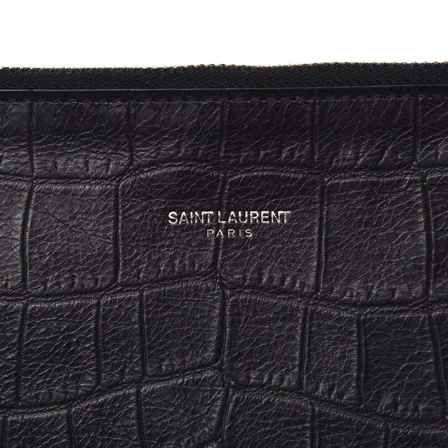 Calfskin Crocodile Embossed Large Sac De Jour Carryall Pouch Black