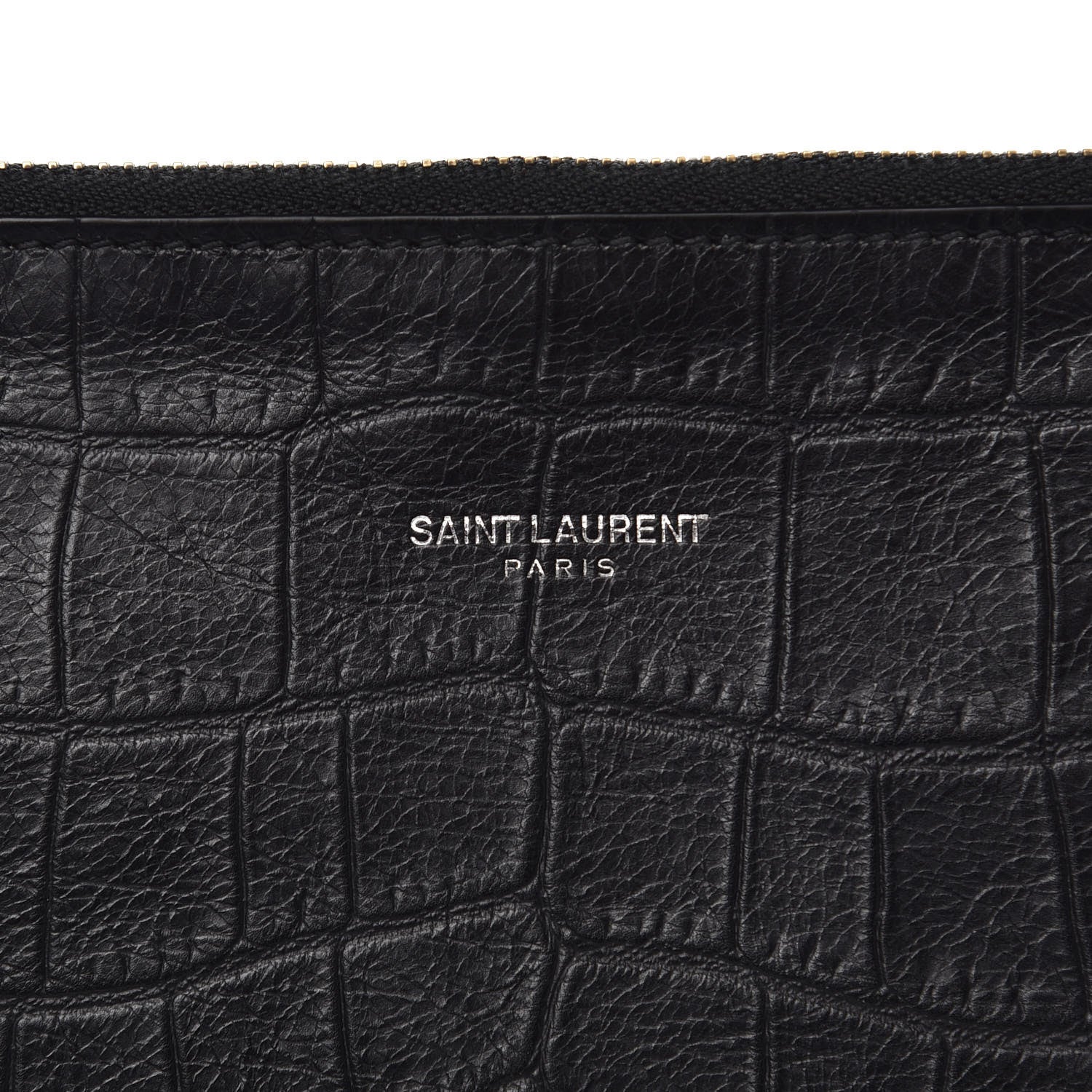 Saint Laurent Calfskin Crocodile Embossed Large Sac De Jour Carryall Pouch Black 6 of 8
