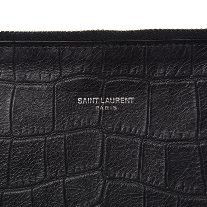 Saint Laurent Calfskin Crocodile Embossed Large Sac De Jour Carryall Pouch Black 6 of 8