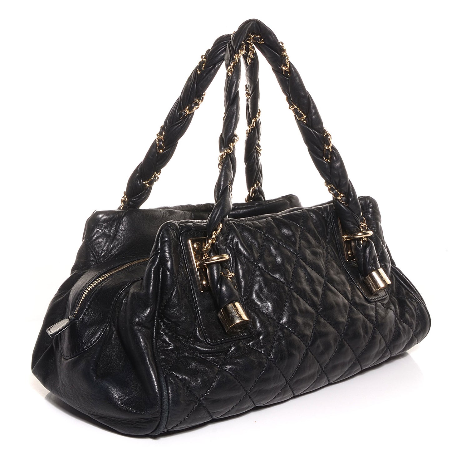 Distressed Lambskin Lady Braid Bowler Black