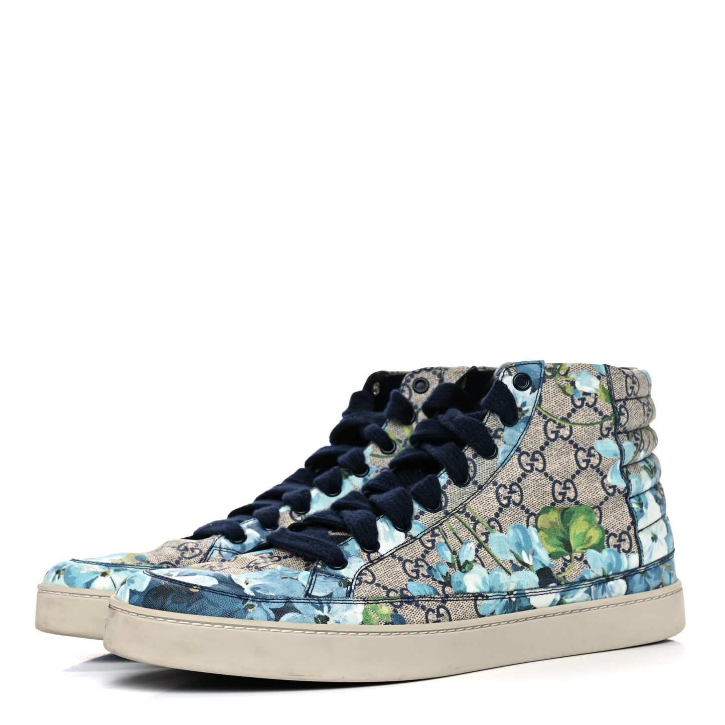 GG Supreme Monogram Blooms Mens High Top Sneakers 12 Beige Blue