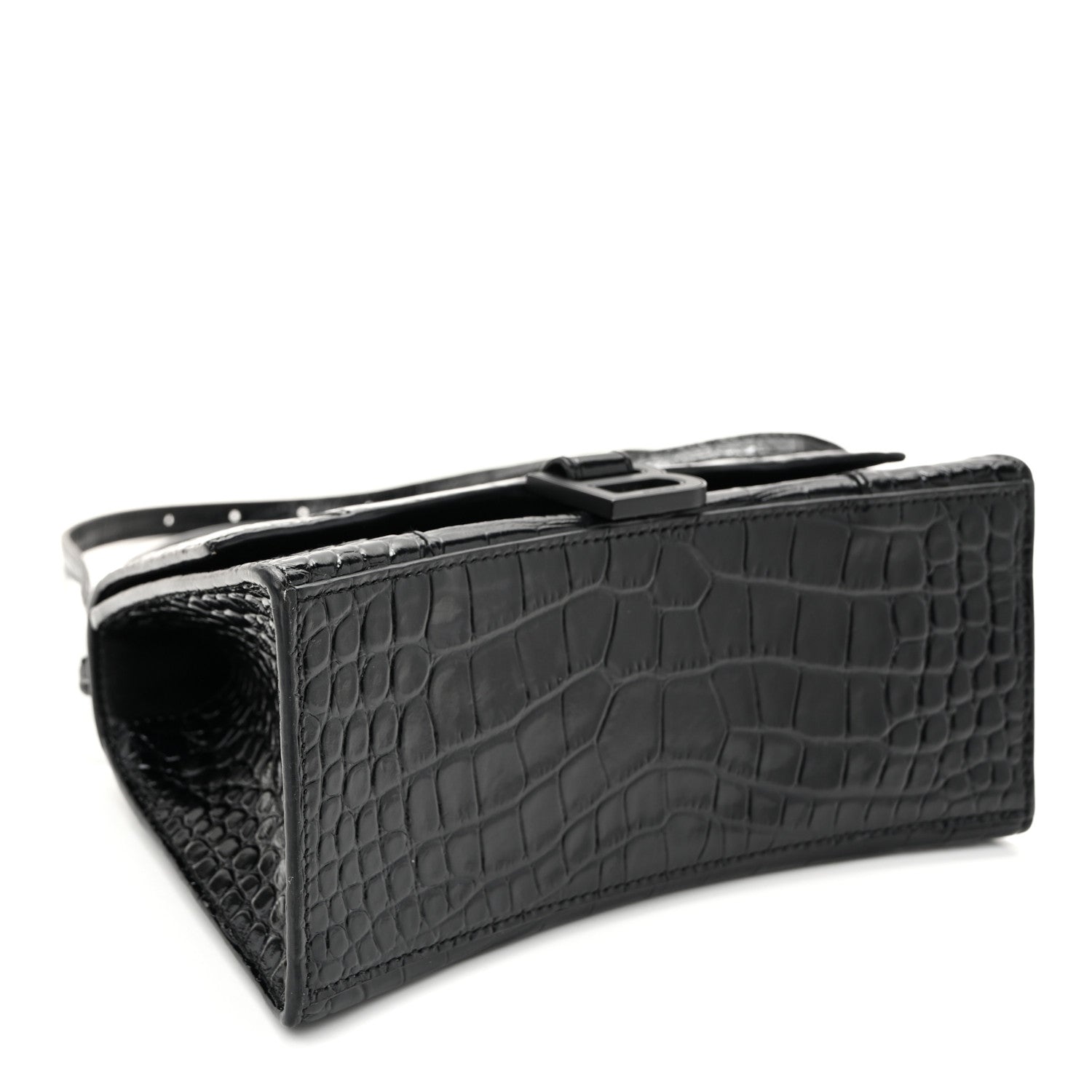 Balenciaga Shiny Calfskin Monochrome Crocodile Embossed Small Hourglass Top Handle Bag Black 4 of 10