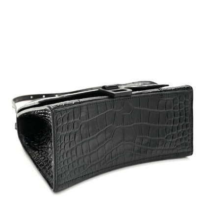 Balenciaga Shiny Calfskin Monochrome Crocodile Embossed Small Hourglass Top Handle Bag Black 4 of 10