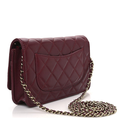 Chanel Lambskin Quilted Wallet On Chain WOC Dark Red 3 of 14