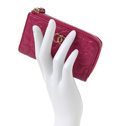 Chanel Lambskin Camellia Embossed Key Holder Case Fuchsia 2 of 6
