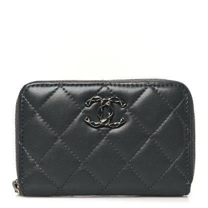 Chanel Lambskin Enamel Quilted Zip Around Coin Purse Wallet Grey 1 of 9