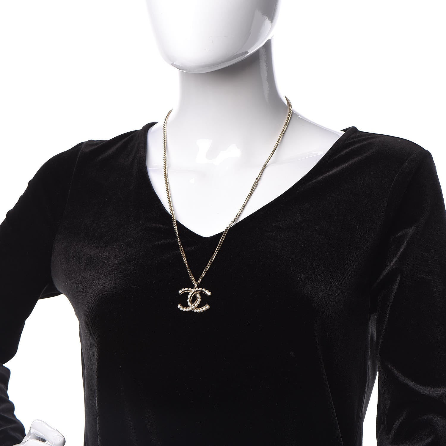Chanel Pearl CC Pendant Necklace Gold 2 of 5