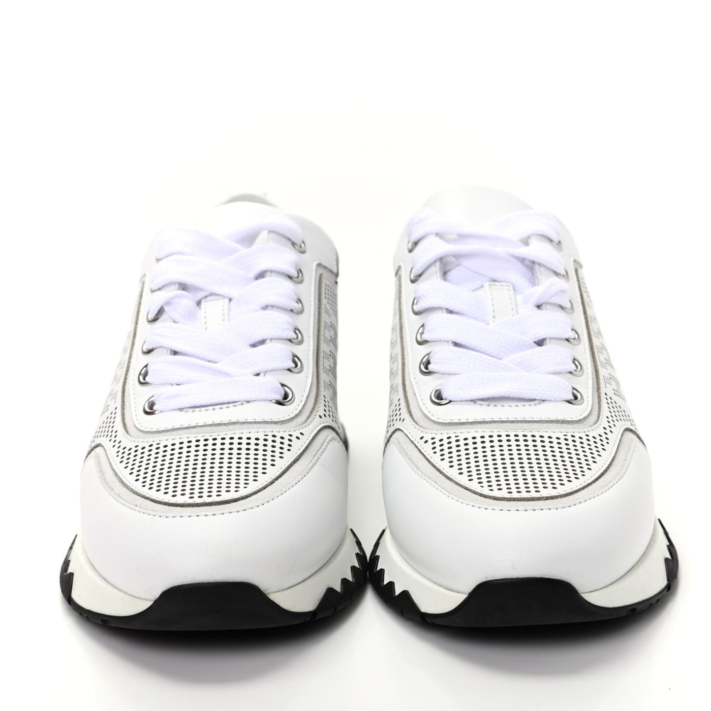 Perforated Calfskin Goatskin Bi-Color Womens C-Addict Sneakers 36.5 Black White