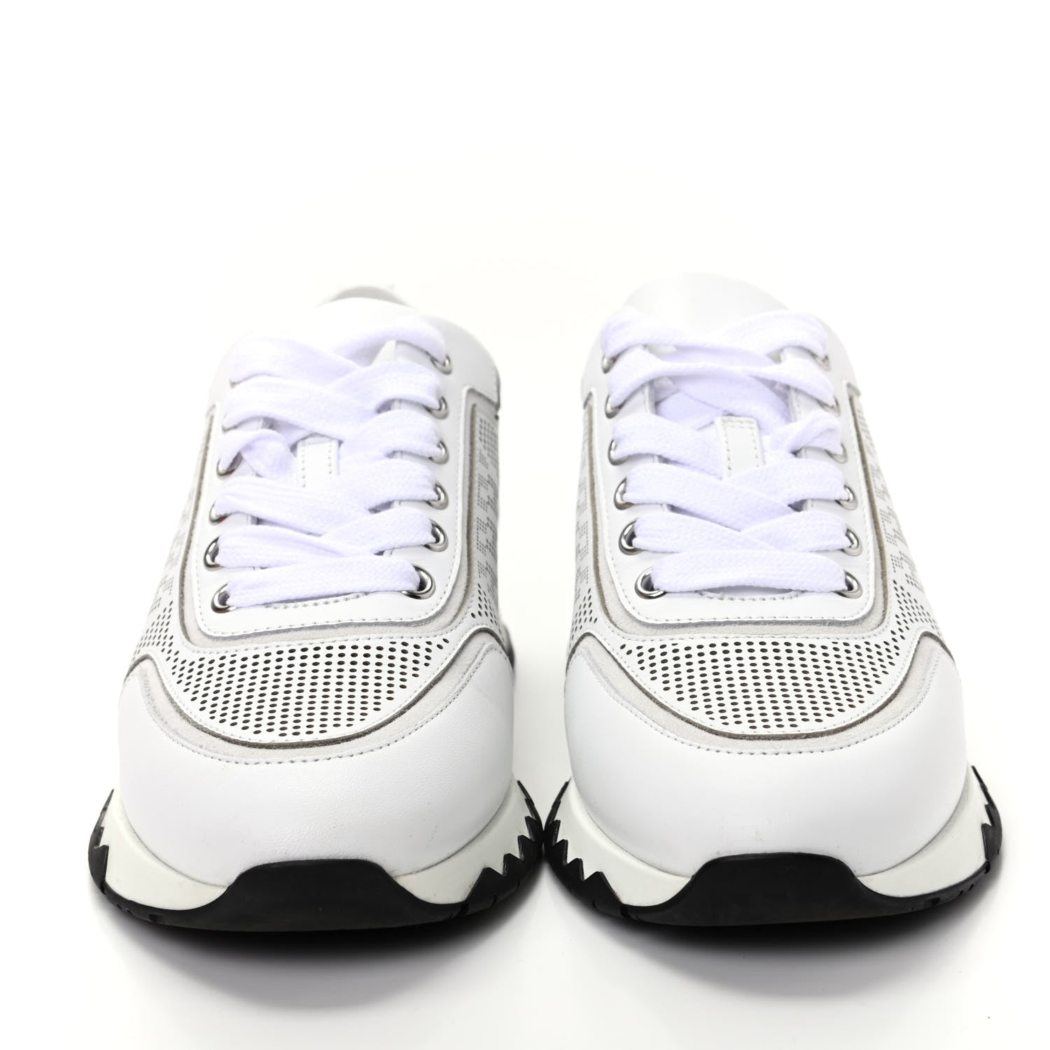 Hermes Perforated Calfskin Goatskin Bi-Color Womens C-Addict Sneakers 36.5 Black White 2 of 11