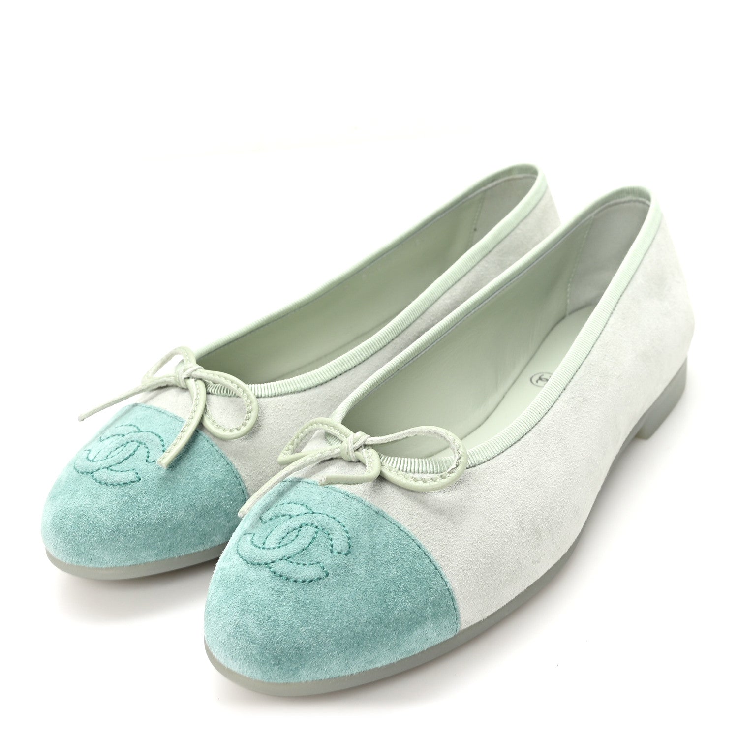 Chanel Suede Cap Toe CC Ballerina Flats 36 Light Green 4 of 10