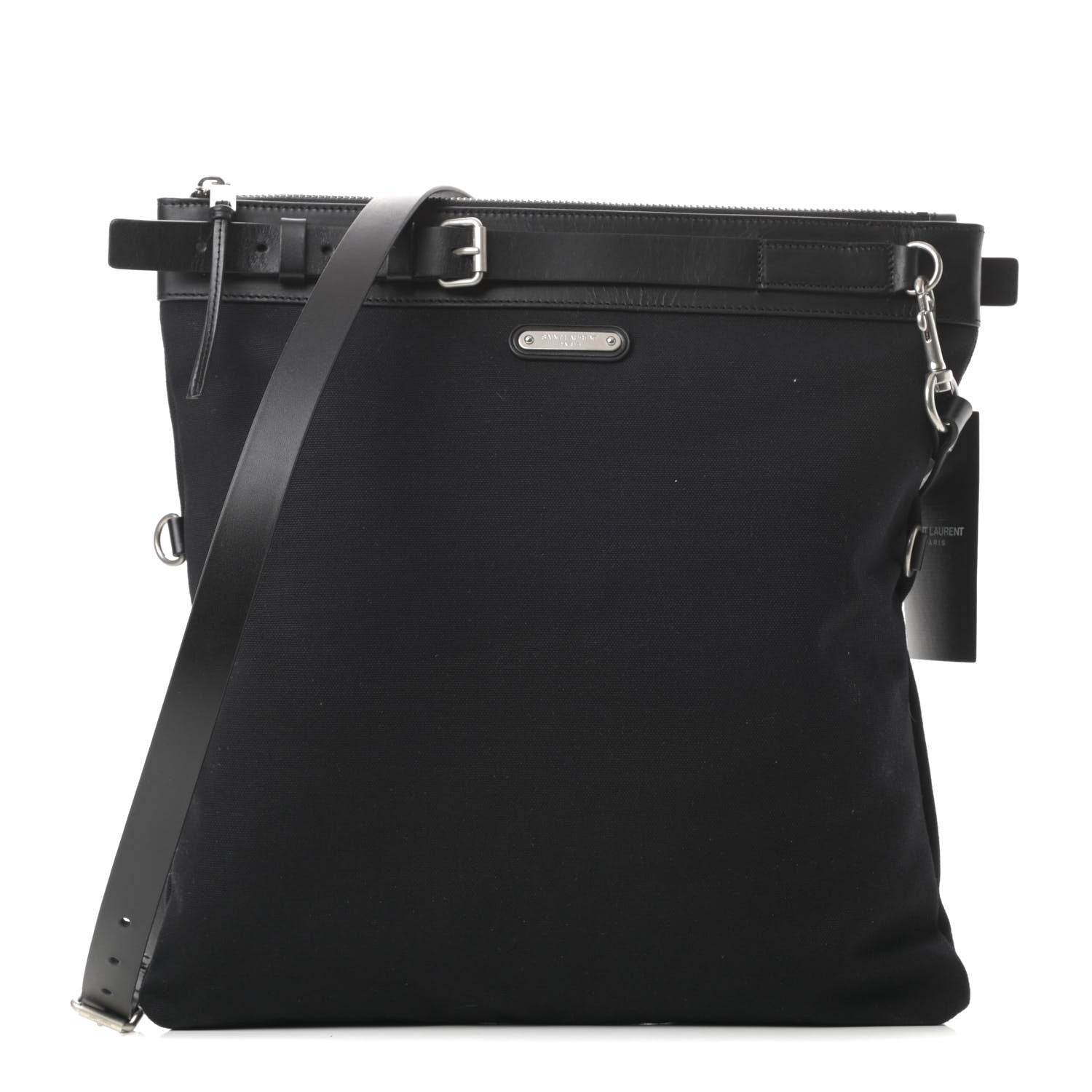 Saint Laurent Canvas Calfskin Belted Flat Messenger Bag Black 1 of 11