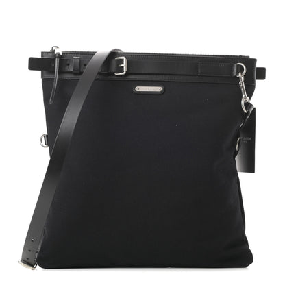 Saint Laurent Canvas Calfskin Belted Flat Messenger Bag Black 1 of 11