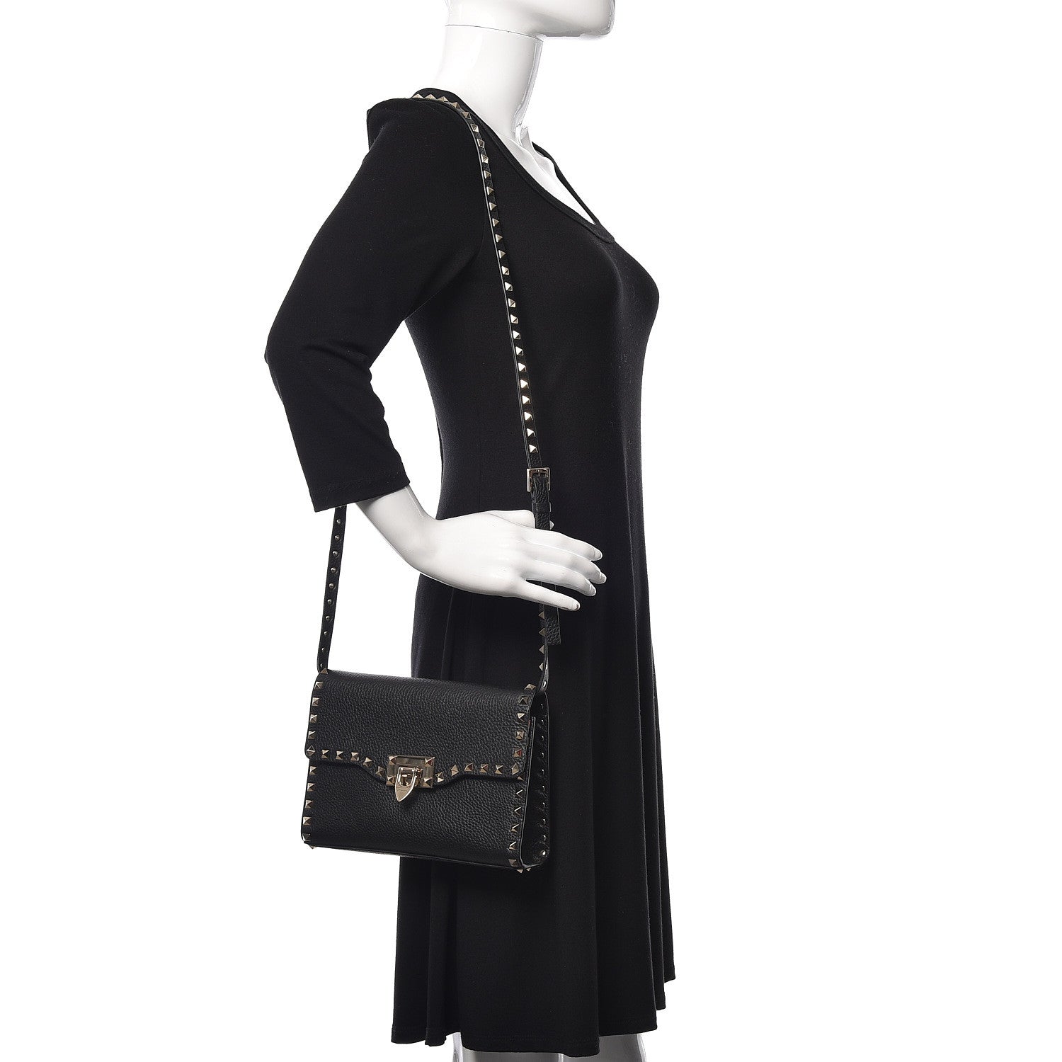 Valentino Garavani Pebbled Calfskin Medium Rockstud Flip Lock Crossbody Bag Black 1 of 9