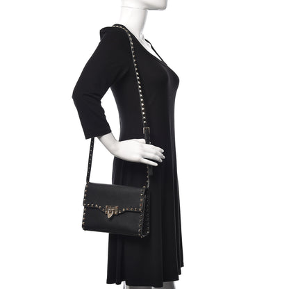Valentino Garavani Pebbled Calfskin Medium Rockstud Flip Lock Crossbody Bag Black 1 of 9