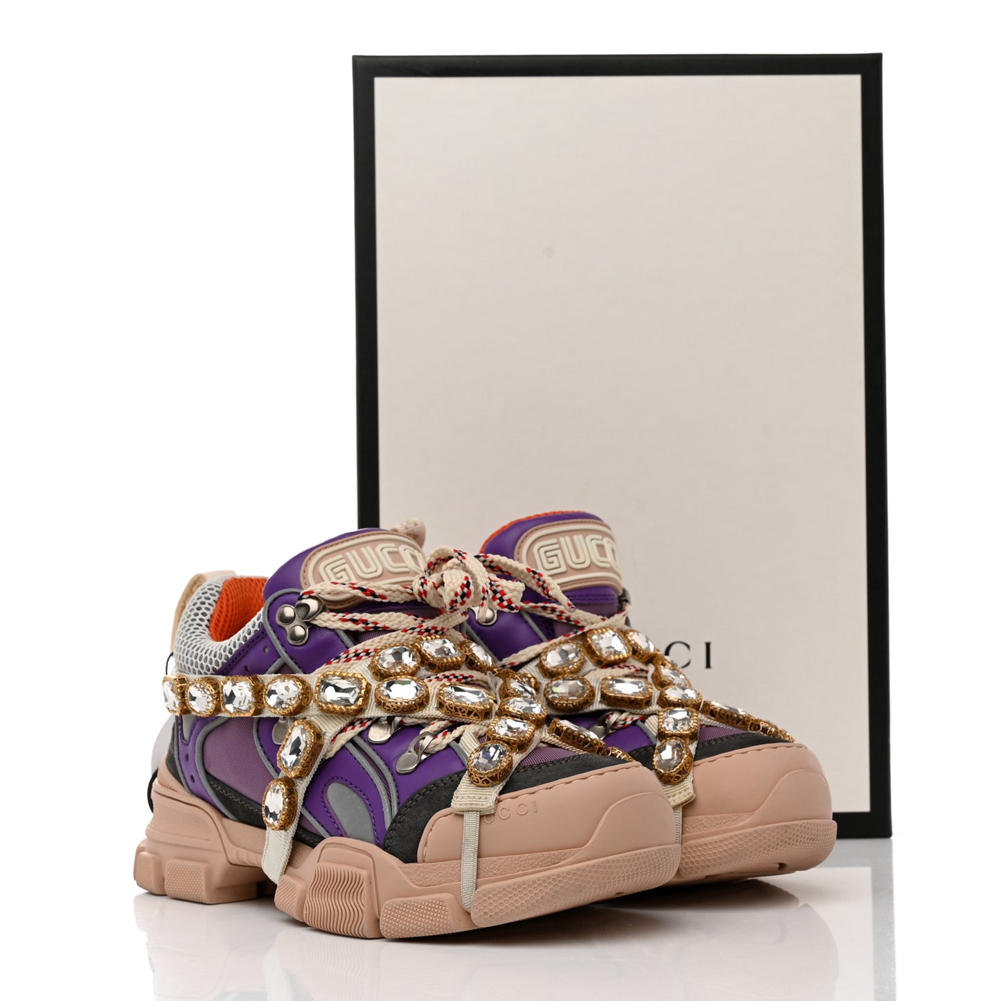 X SEGA Nylon Calfskin Suede Removable Crystals Womens Flashtrek Sneakers 36 Lavender Loess Shine Purple