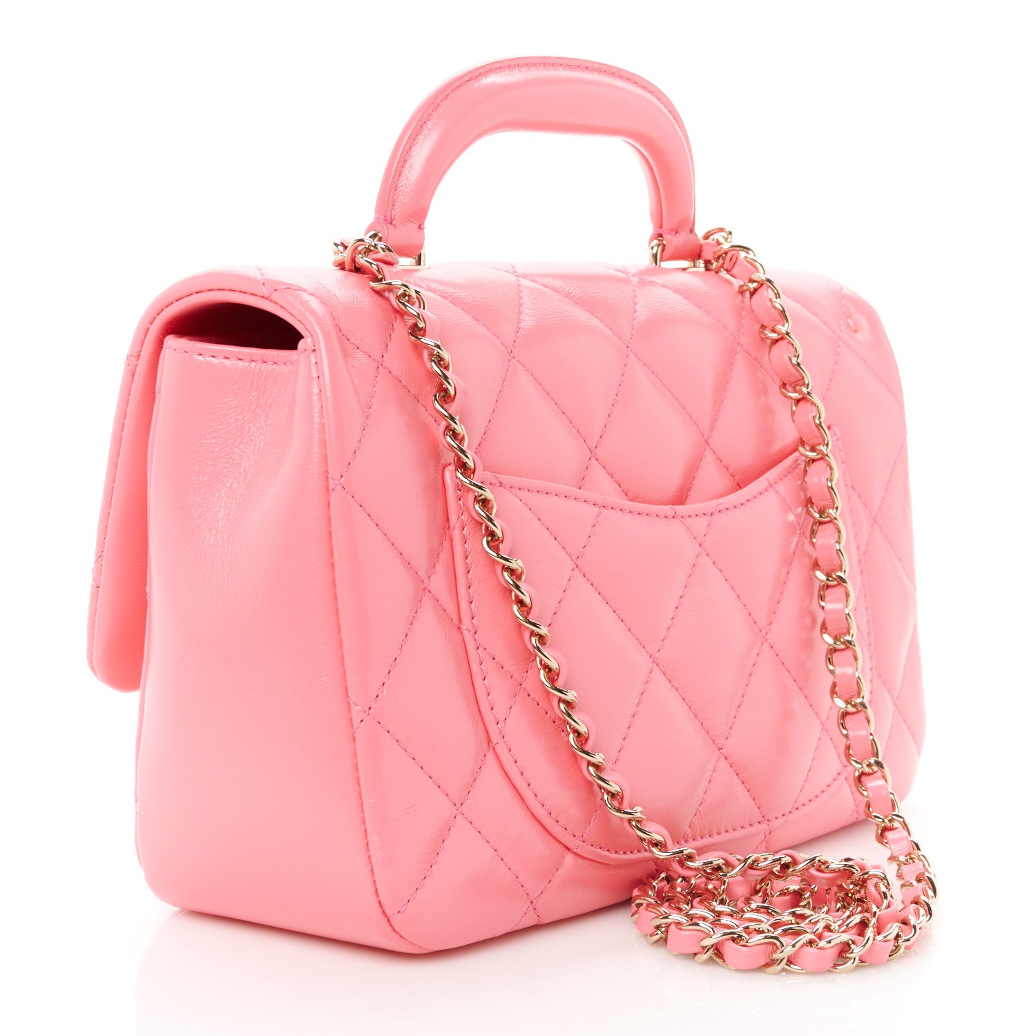 Chanel Shiny Lambskin Quilted Coco Trip Flap Bag Pink 3 of 10