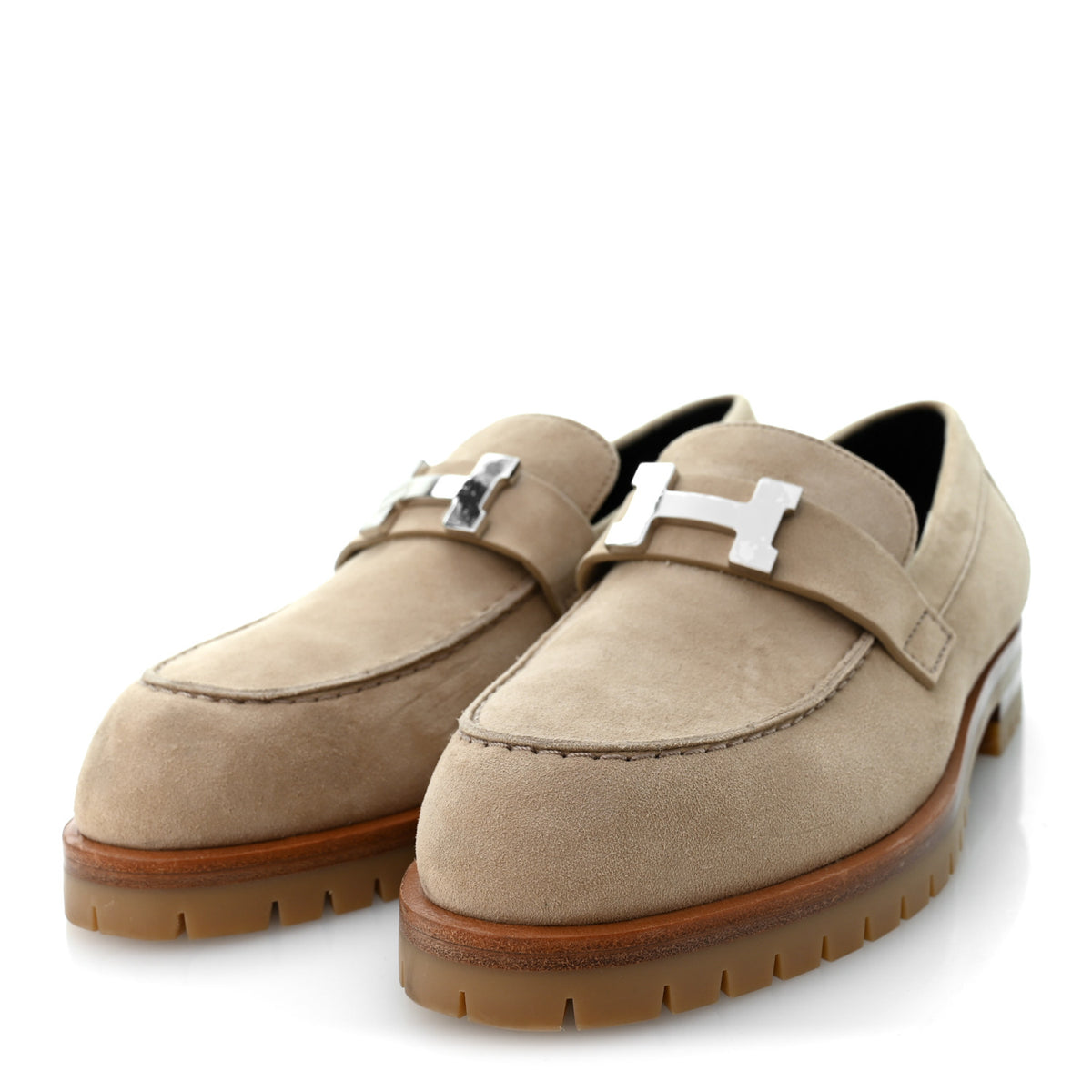 Hermes Suede Goatskin Womens Faubourg Loafers 38 Beige Argile 4 of 10
