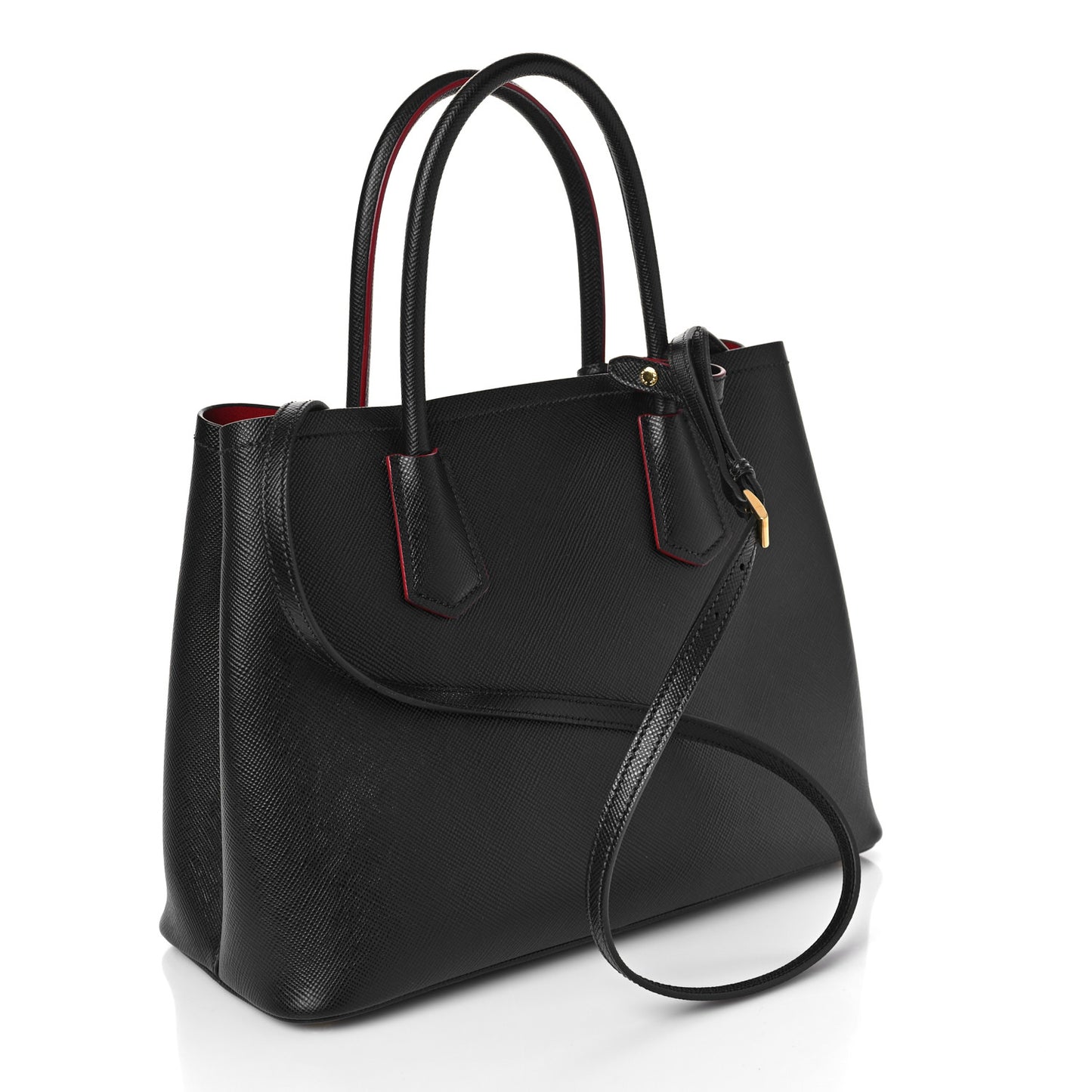 Saffiano Cuir Medium Double Bag Black Fuoco